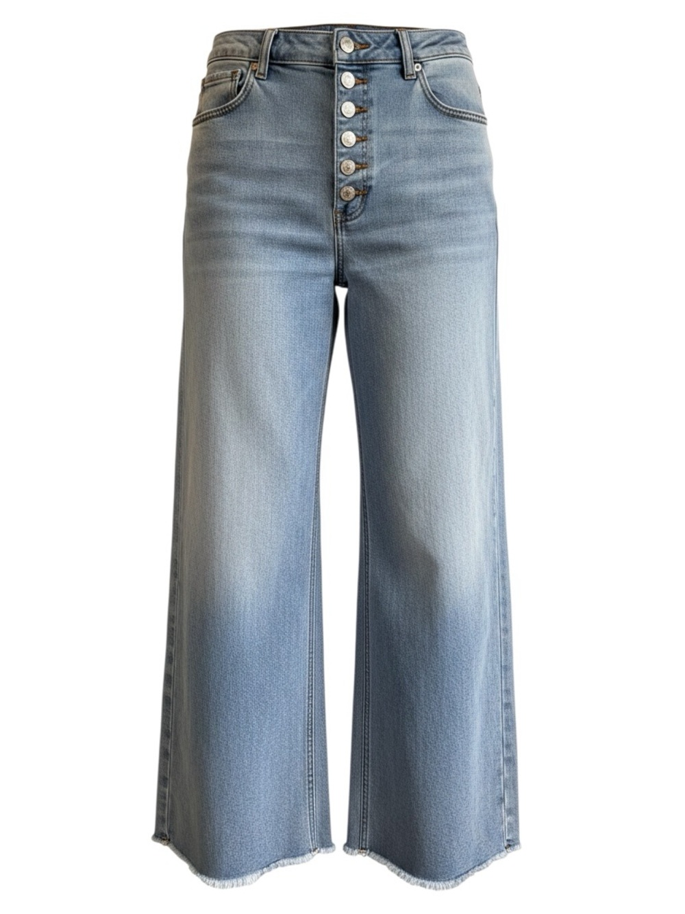 TNR Jeans High Rise Wide Leg Cropped Jeans Light Wash Raw Hem 90s Button Fly 30